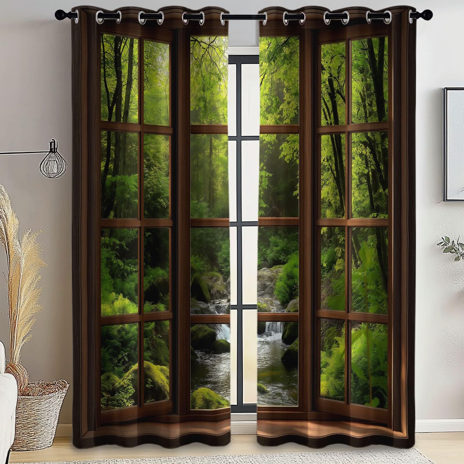 Blackout Curtains Bedroom Natural Style Window and Jungle Pattern, Geo-Thermal Insulated Energy Efficiency Window Treatment Sets Privacy Grommet Drapes for Kids Room 52