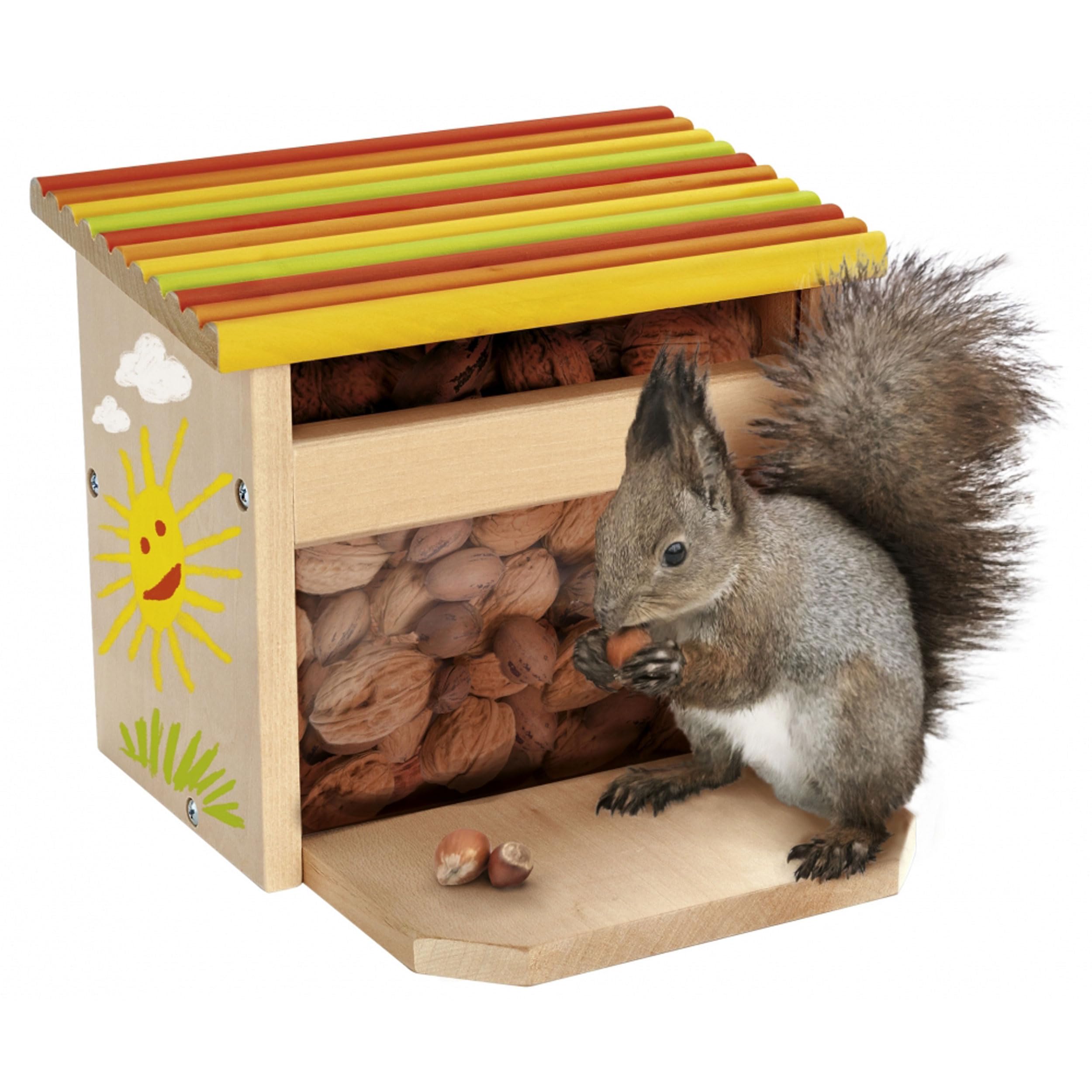 Eichhorn - Outdoor Futterhaus - Eichhörnchen Futterhaus zum Zusammenbauen und Bemalen, inkl. Pinsel und Farbe, aus Lindenholz, für Kinder ab 6 Jahren geeignet 100004586