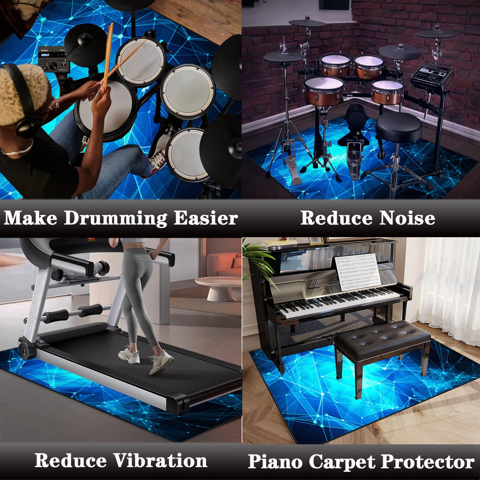 Professioneller Schlagzeugteppich, Schlagzeug Teppich, Schallschutzmatte, Drum Teppich, rutschfeste Trommel Teppiche, Quadratische Schallschutzdecke für E-Drum-Kits Bass Drum Snare 160 x 150 cm
