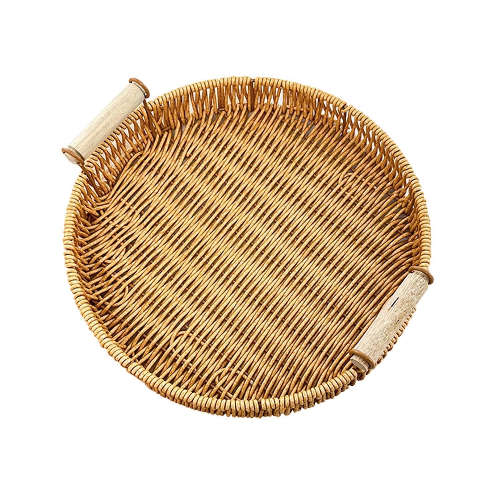 AMSLSIU Woven Serving Tray Fruit Basket With Handles Displaying Snacks Biscuit Cookies Pastries While Hosting Family Gatherings Food Storage Basket Party
