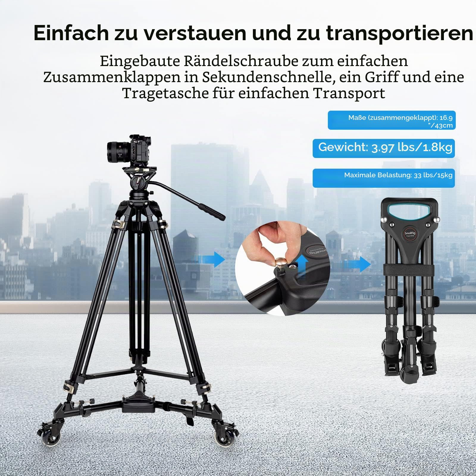 SMALLRIG Universal Fotografie Stativ Wagen, strapazierfähig mit verstellbaren Beinhalterungen und Tragetasche, 33 lb Tragfähigkeit – 3986