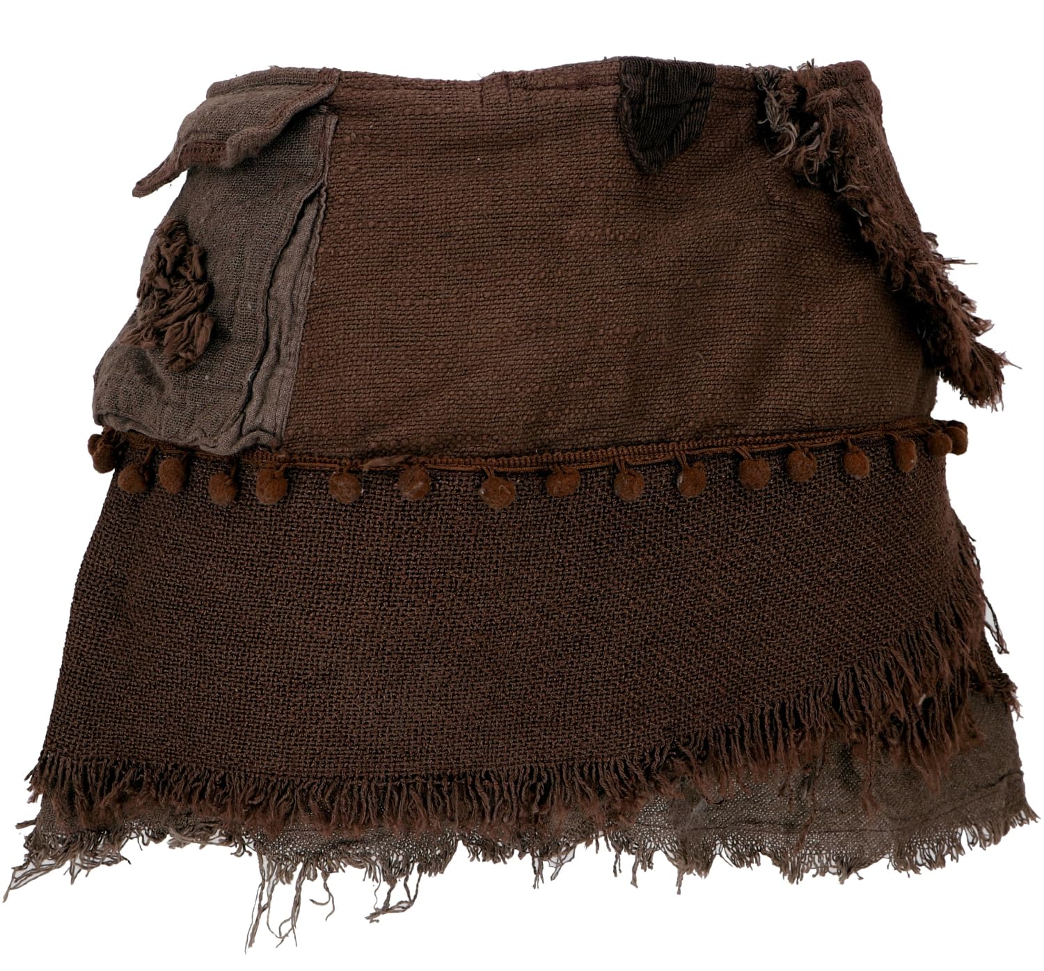 Goa Minirock, Wickelrock, Tribal Cacheur, Lagenrock, Damen, naturweiß | Kurzer Lagenrock, 100% Baumwolle, Slim Passform, Reißverschlusstasche, verspielte Bommeln, einzigartiges Design.