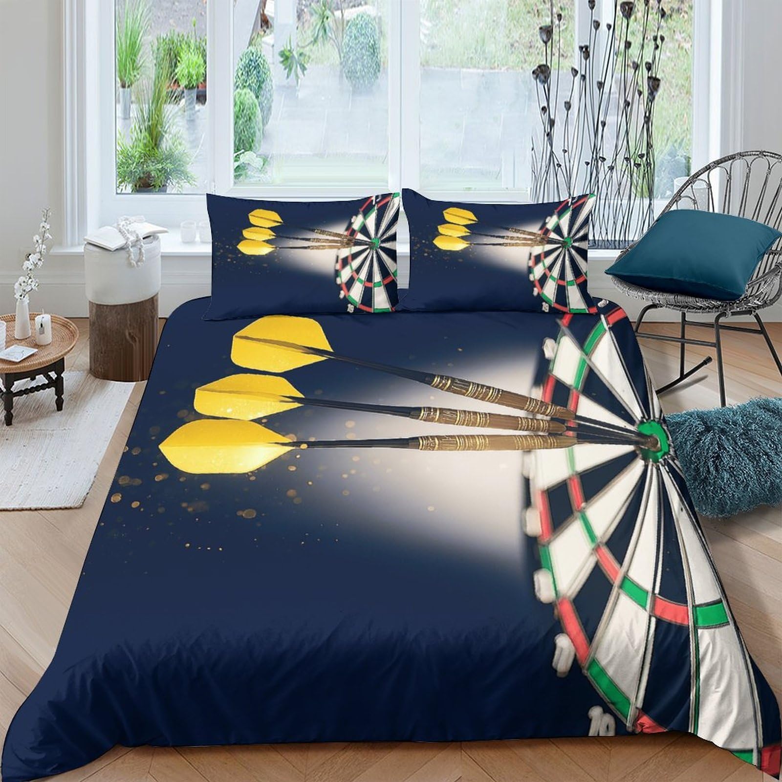 GPLZQXKJNH 3D Printed Dart Board Duvet Cover Microfiber Soft Breathable Yellow Dart Bedding Set with 2 Pillowcases for Bedroom Decor Single（135x200cm）