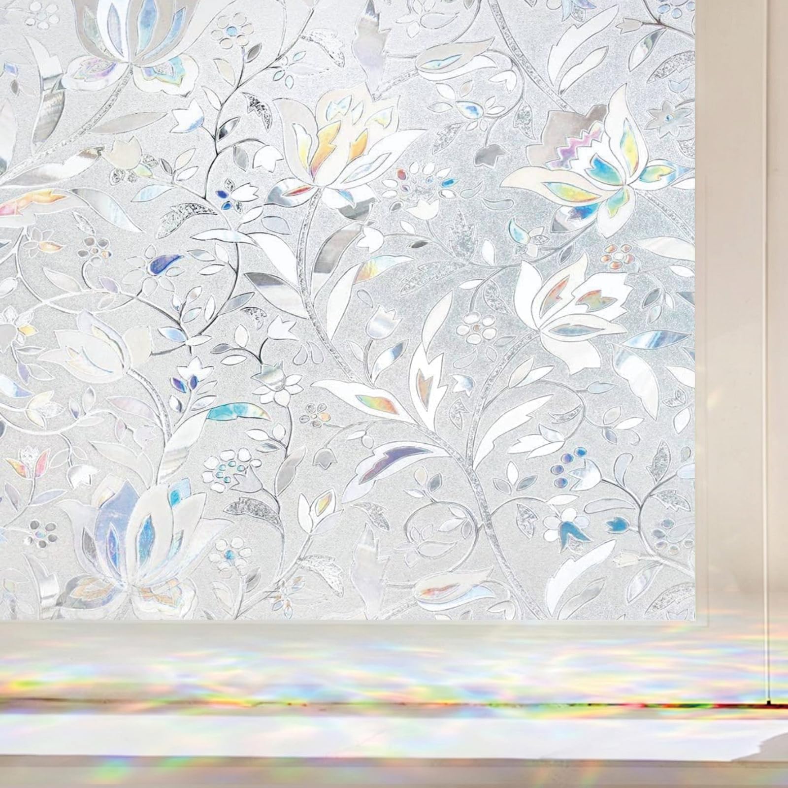 Stained Glass Window Film Privacy Film 65 x 260 cm Blocks UV Static Cling No Glue Removable Heat Cotrol, Privacy Protection, Frosted Pattern Sticker Static Cling for Home, tulip