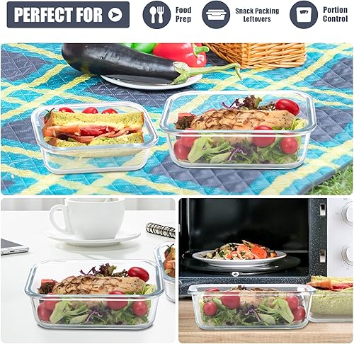 Miniatura 6 de Paquete de 6 recipientes de vidrio para almacenamiento de alimentos con tapas herméticas, recipientes de preparación de comidas para almuerzo,