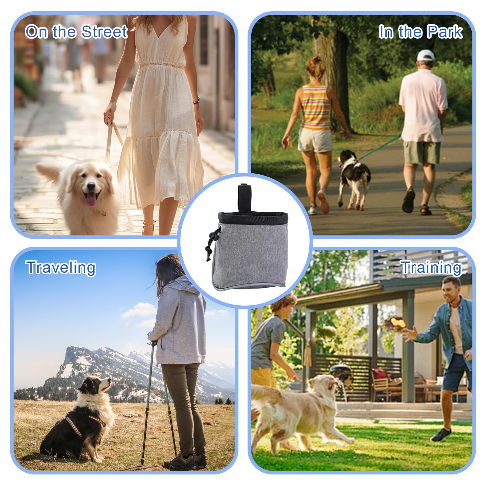 Borsa per Dolcetti per Cani, Borsa per Cani di Alta qualità con Dispenser per Sacchetti per Cacca Incorporati, Cintura Regolabile e Strisce Riflettenti, per Giocattoli e Snack
