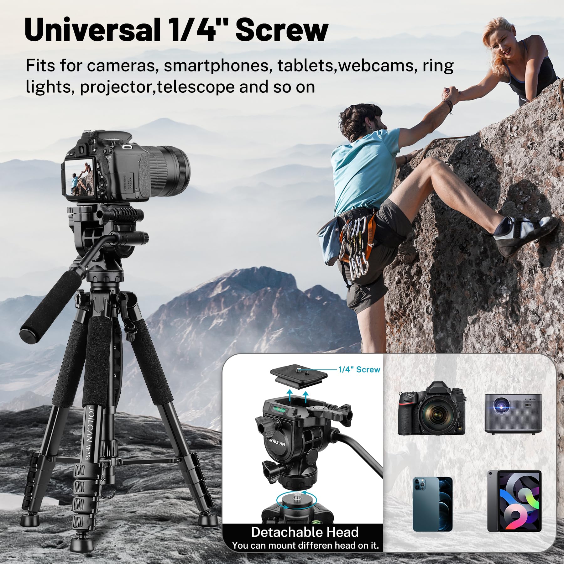 JOILCAN Treppiede Per Fotocamera E Smartphone – 65 Cm/165 Cm In Alluminio, Leggero, Supporto 5.5 Kg, Con Borsa E Testa A Sfera 360° - 3