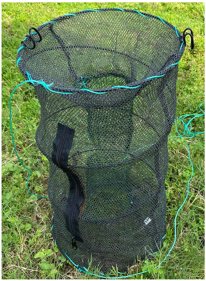 2 Stück krebsreuse faltbar fischreuse Krebsreuse Trap Keepnet Angelkescherreusen für fischfang Aalreuse mit Futtertasche und Öffnung zur Fischentnahme Köderfischreuse für Fisch, Garnelen, Krabbe, Aalr