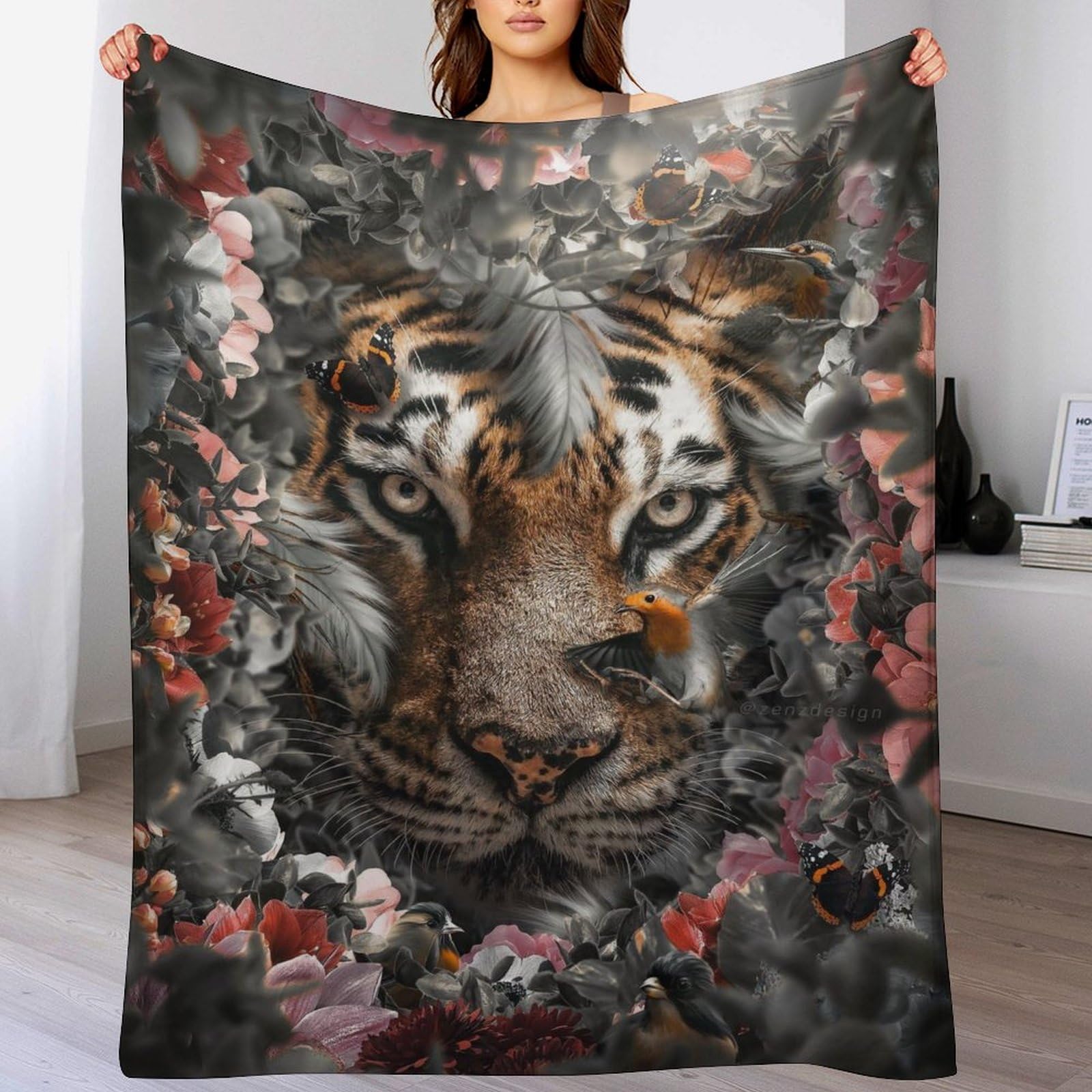 Couverture polaire tigre 150x200cm en flannel douce pour lit et canapé