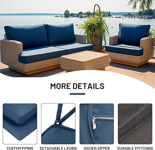 Miniatura 3 de Lokex Cojines para muebles de patio, tamaño personalizado, duraderos e impermeables, cojines de asiento profundo para patio, doble tubería, cojín