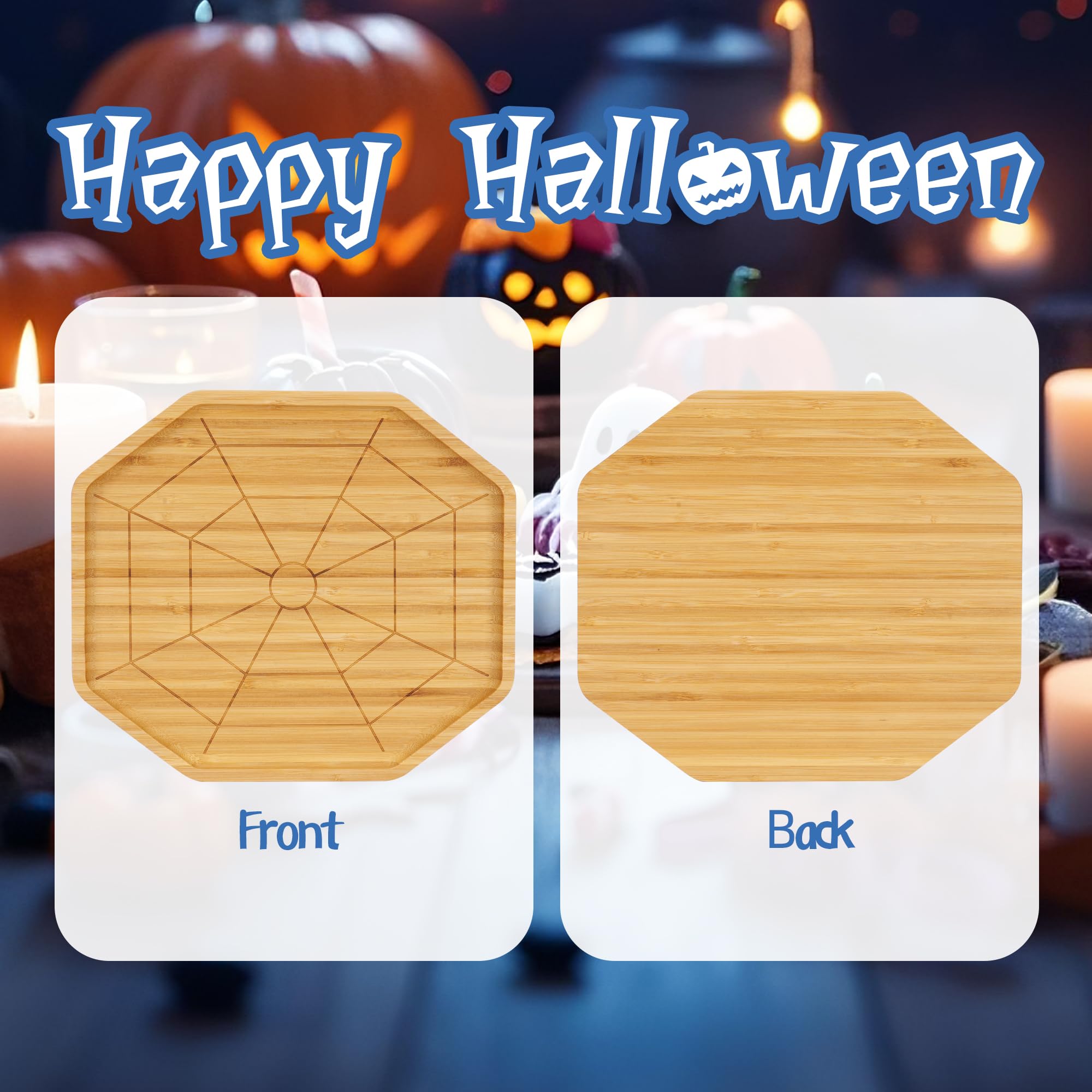 Tagliere di Halloween piccolo a forma di ragnatela – Bambù vassoio da portata per snack, dolci e caramelle, decorazione per la tavola delle feste