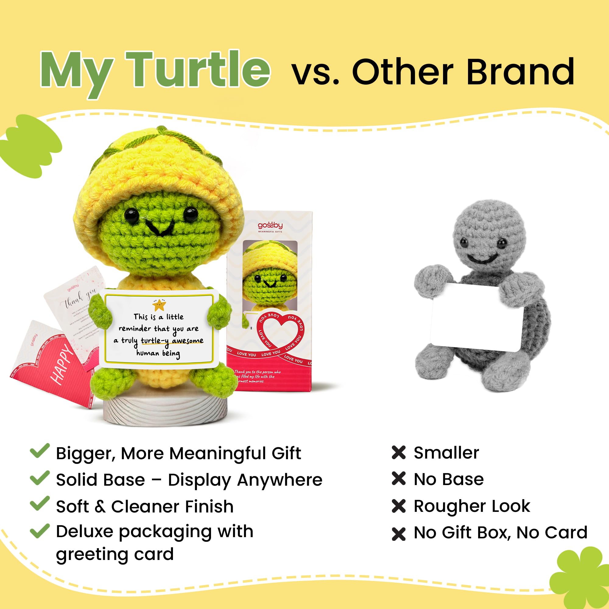 Gossby Handmade Positive Turtle Crochet - Inspirational Gift for Women - You're Truly Turtle-Y Awesome - Christmas, Birthday, Appreciation Thank You Gift for Coworker, Employee, Friend