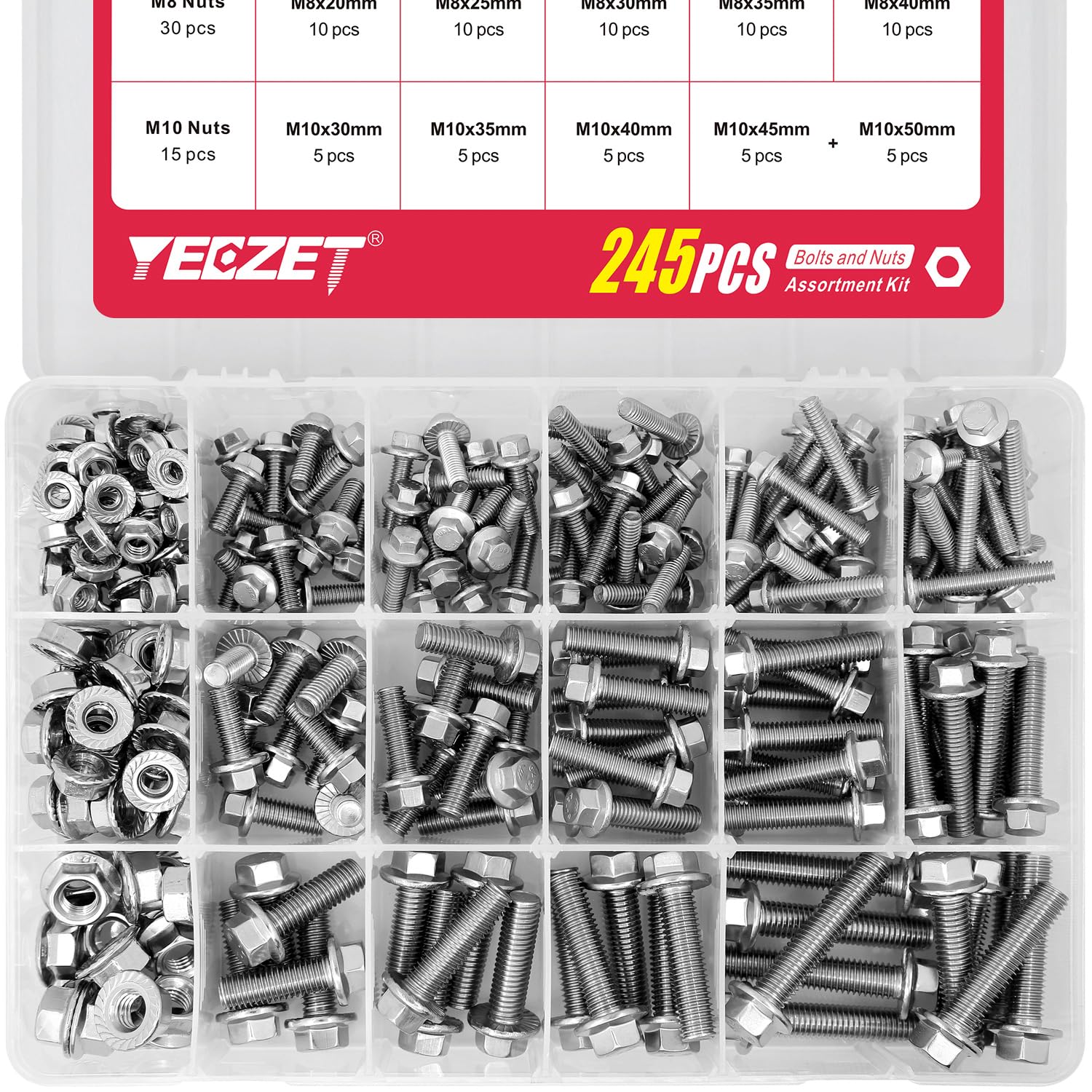 Sponsored Ad – YEEZET 245PCS M6 M8 M10 Heavy Duty Flanged Bolts and Nuts Kit, Stainless Steel 304 Metric Flanged Hex Screws Nuts Includes 15 Most Common Sizes