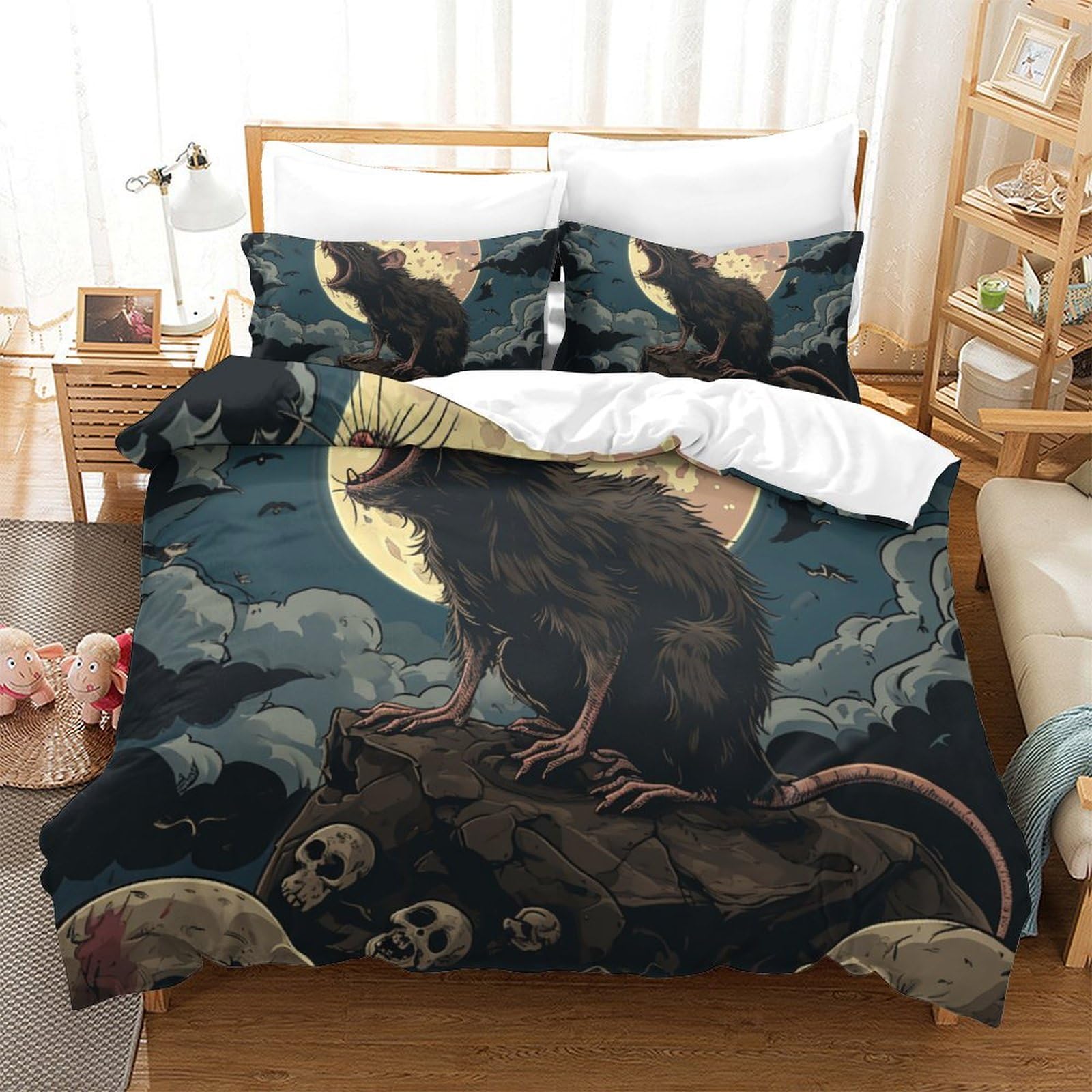 Parure de lit 3 pièces motif souris 3D drap microfibre 260x220