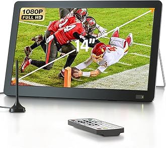 – Desobry 14 inch Portable TV with Antenna 1080P freeview outdoor tv with DVB/T2 Tuner Rechargeable Battery Operated Mini TV LCD,Built-in Stand,HDMI Input,USB,AV