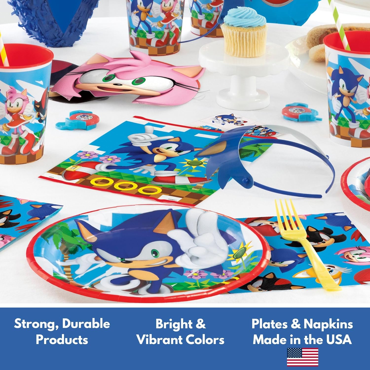 Sonic Birthday Party Decorations for 16 | Masks, Plates, Napkins, Tablecloth, Banner, Balloons, Checklist | Sonic Party Supplies for 16 | Officially Licensed