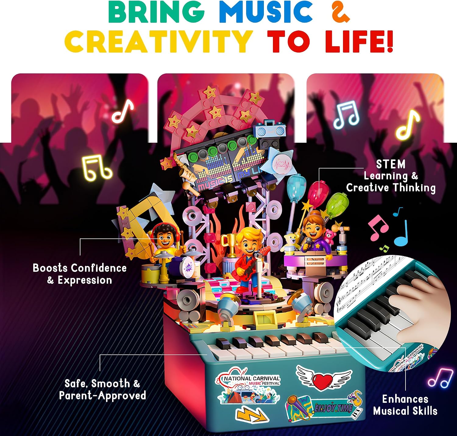 STEM Piano Music Building Block Set with Light & Sound, Real Playable Building Toys for Kids Ages 6+, Birthday Gift & Room Décor, DIY Creative Toys for Kids & Adults