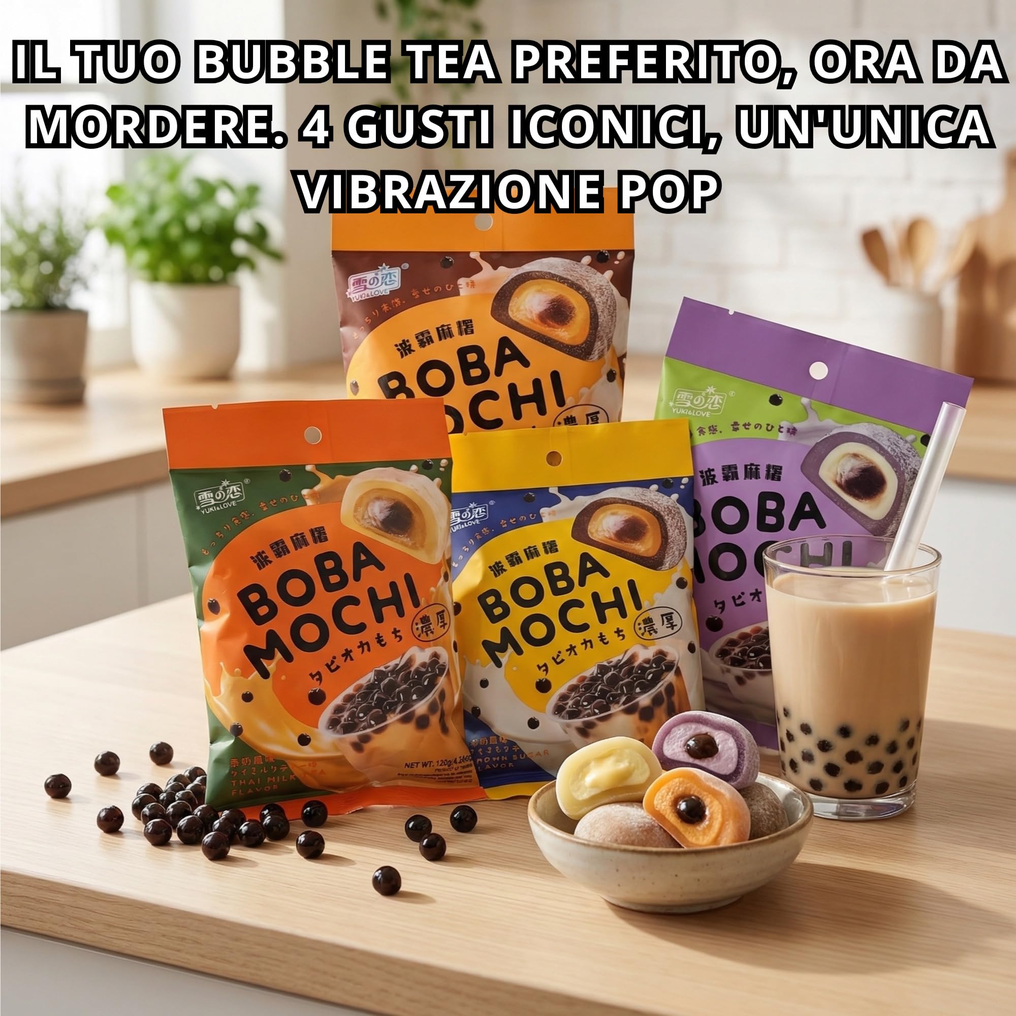 HU TASTE Boba Mochi Selection: Mix 4 Gusti Taro, Bubble Tea Thai, Crème Brûlée, Caramello Salato - Snack Dolci Giapponesi Yuki & Love, Japanese Food Snack Box e Dolci Giapponesi Assortiti 4 Confezioni