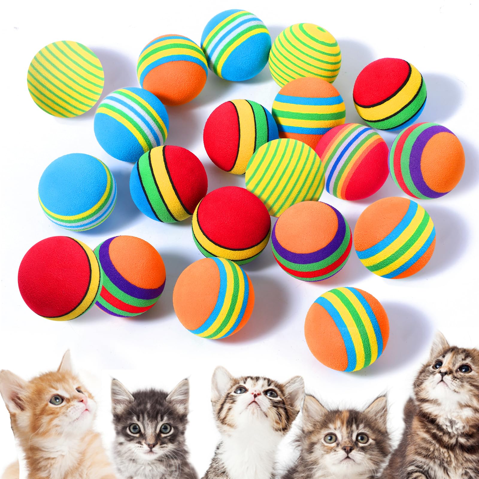Cobee Rainbow Cat Toy Ball, 24 Stück Großes Katzenspielzeug 3,5 cm Interaktives Katzenspielzeug Ball Kätzchen Spielen Sport Chase Training Spielzeugball