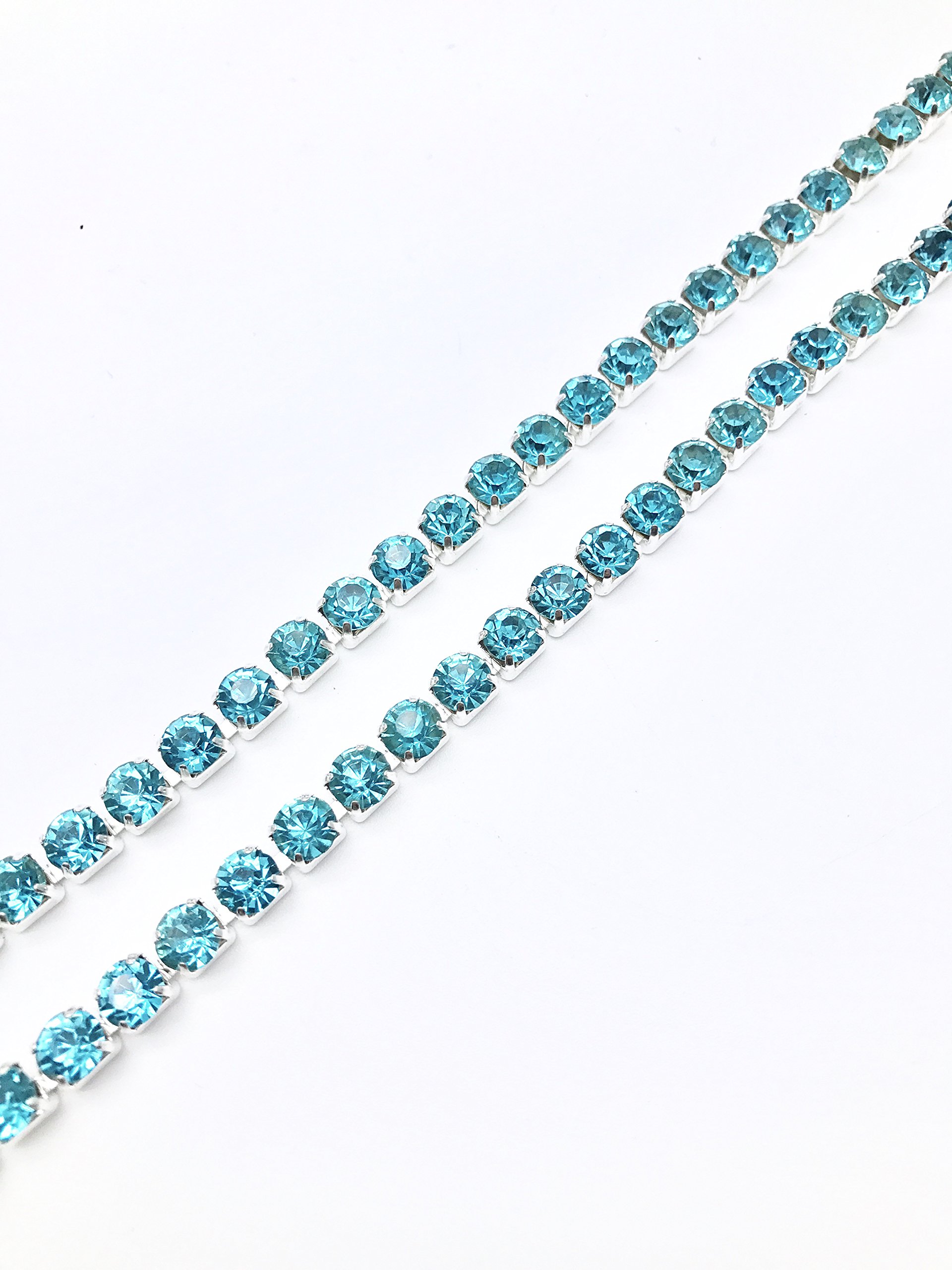 World Of Sparkles Aquamarine 1 Meter 3A Aaa Sparkling Crystal Rhinestones Diamante Diamonds Chain Trim Gem Sew Glue Stitch On For Arts & Craft, Tapestry Diy Jewellery Party Event Cake Decoration, Ss28 6Mm
