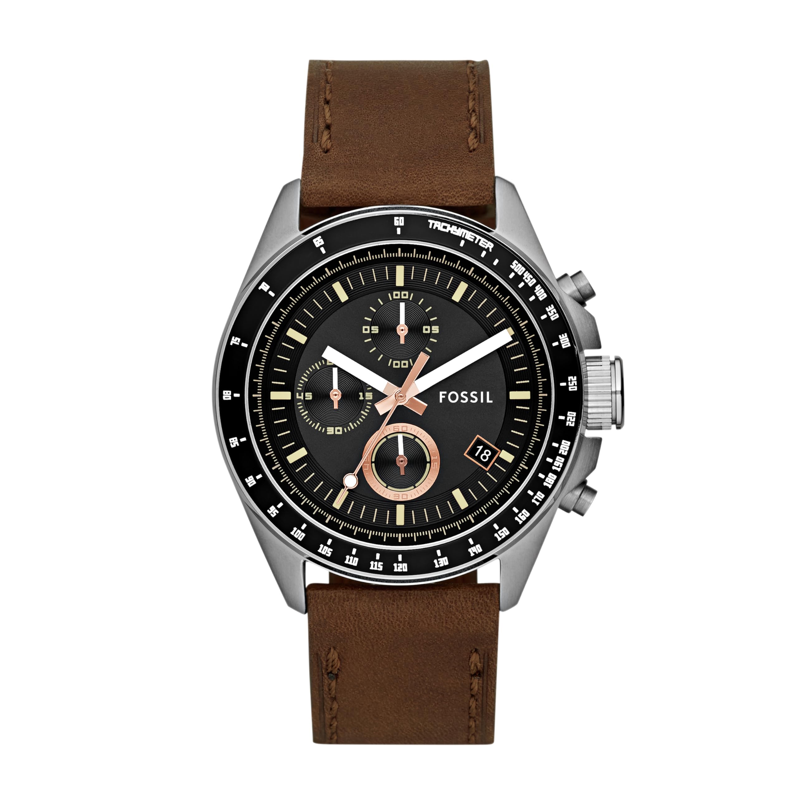 Fossil Orologio Decker da uomo, movimento cronografo al quarzo con cinturino in pelle