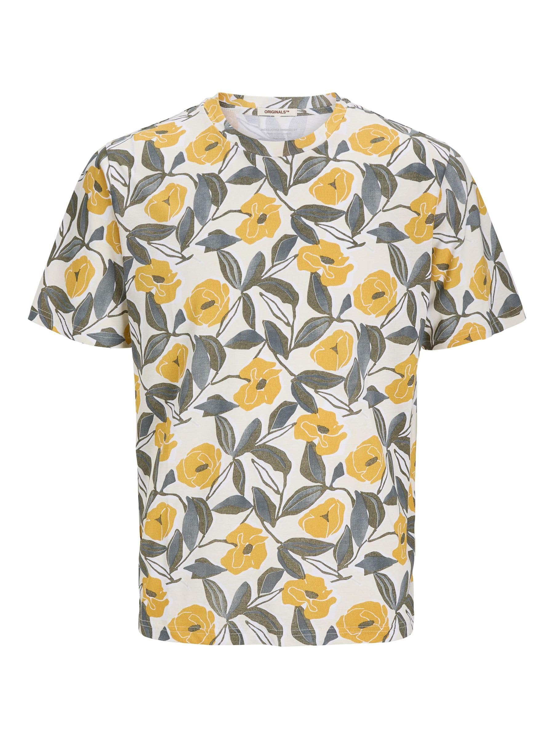 Jack & Jones Men's Joralmeria AOP Tee SS Crew Neck, Buttercream, S