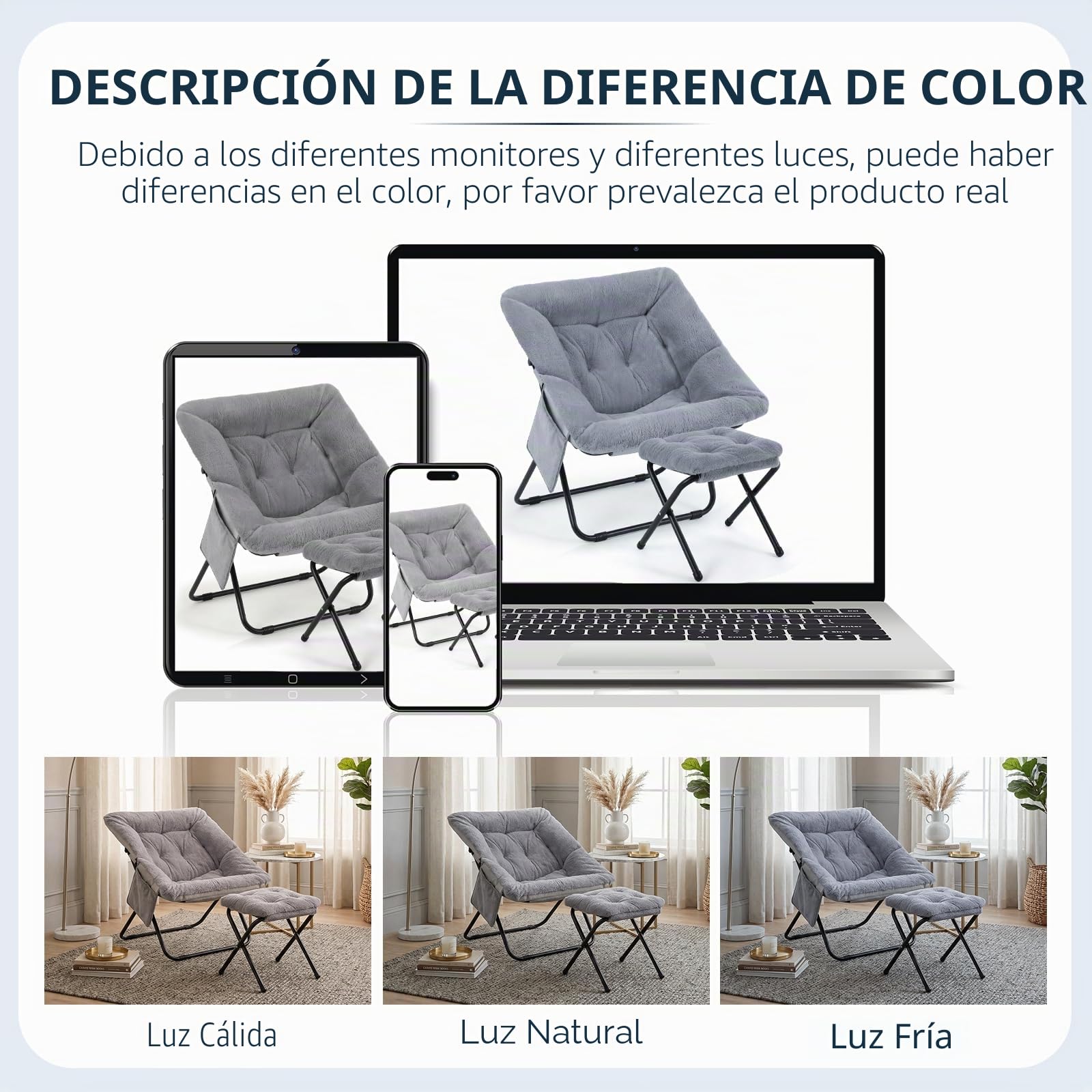 Clevich Sillón de relax con taburete, 72 x 76 x 78 cm, para adolescentes y adultos, escandinavo, tejido de piel sintética de poliéster, con bolsillo lateral y estructura de metal estable, plegable