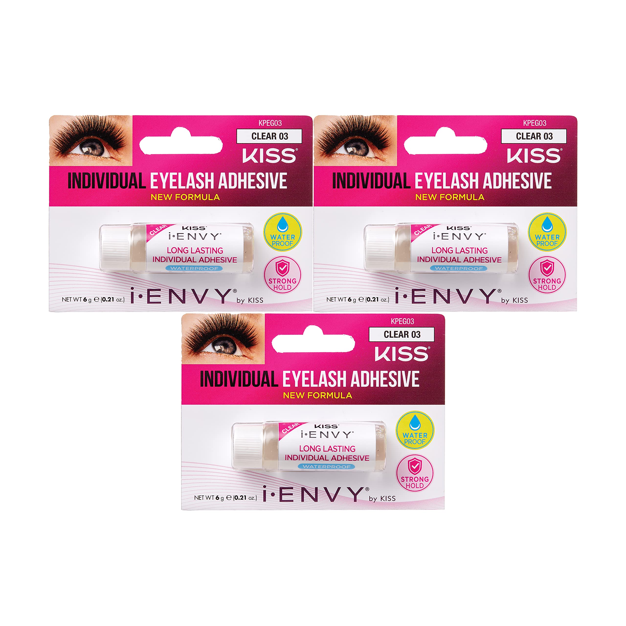 Kiss I Envy Clear 03 Eyelash Adhesive Individual 0.21 Ounce (6ml) (3 Pack)