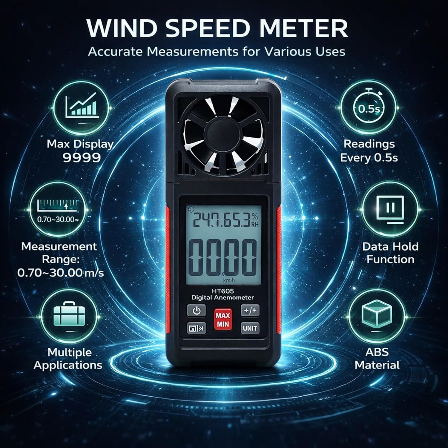 Anemometer Wind Speed Meter - Digital Wind & Temperature Tester, Auto Calibration Technology, Clear LCD Display, Portable for Meteorology Industry, Comp
