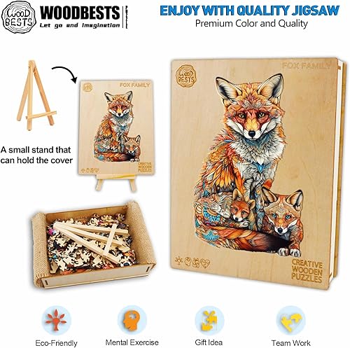 Miniatura 3 de WOODBESTS Rompecabezas de madera para adultos, rompecabezas de la familia Fox (L, 300 piezas, 18.3 x 11.8 pulgadas), hermosa caja de madera,