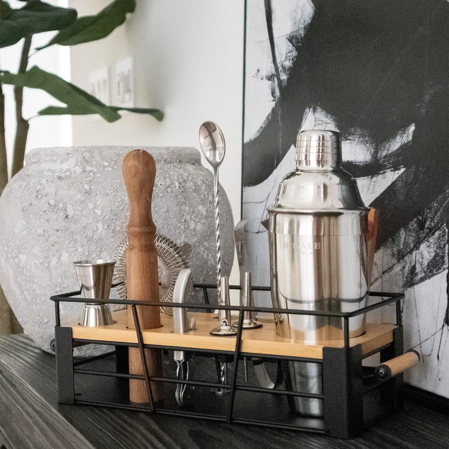 Mixology Barkeeper-Set mit Ständer, Heim-Bar-Set mit 25 Cocktail-Rezepten zum Mixen von Getränken, ideales Barkeeper-Set für Einweihungsgeschenk, Premium-Martini-Cocktail-Shaker-Set mit