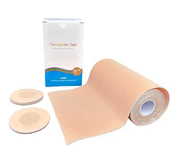 BIMEI Trans Binder Tape FTM for Chest Binding Trans Chest Adhesive Tape Flat for Transgender Breast Boob Breathable rayon3 4" 5" 6" Begie, 5"