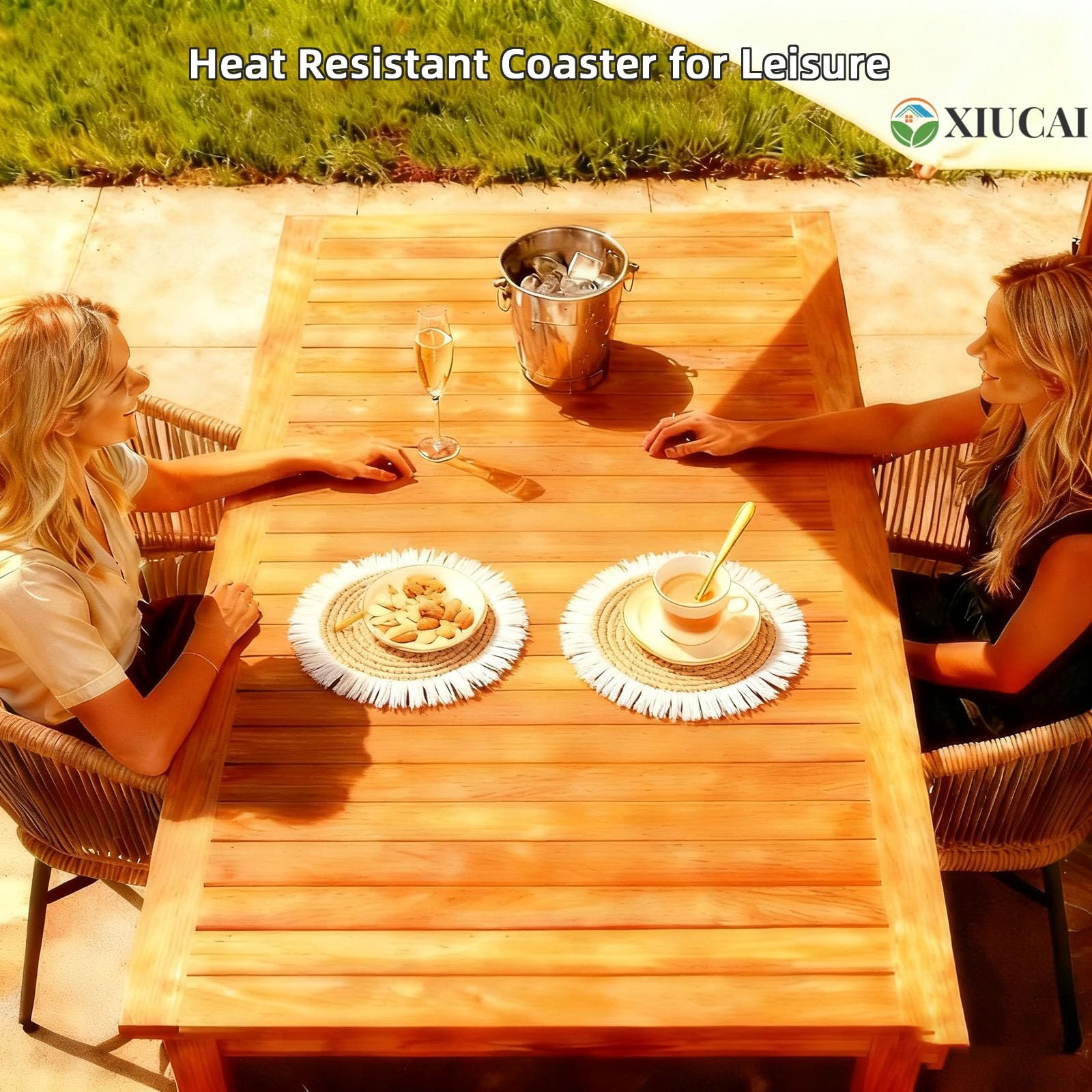 Set di 6 Sottopiatti Rotondi con Nappe - Tovagliette Intrecciate a Mano in Fibra di Mais Naturale Stile Farmhouse Boho Resistente al Calore per Interno Esterno,30cm