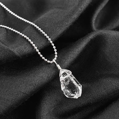 Miniatura 5 de Natural Raw Herkimer Diamond Quartz Pendant Necklace, Rough Gemstones, Chakra Healing Crystals, Silver Plated, April Birthstone, Handmade, Women
