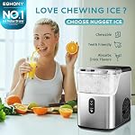 EUHOMY Nugget Machine à glaçons de comptoir, Pebble Ice Maker Machine avec 35lbs/24H Glace douce, auto-nettoyage Machine à glace sonique avec scoop de glace et panier pour la maison/cuisine/bureau (aciers inoxydables)