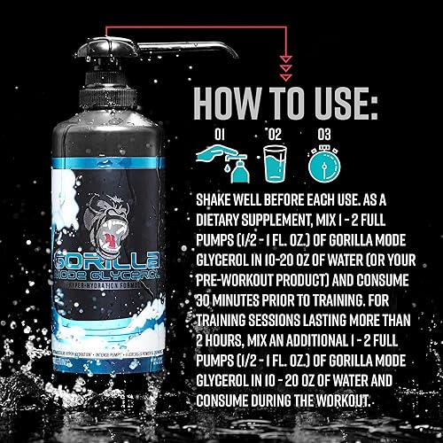 Miniatura 3 de Gorilla Mode - Fórmula hidratante de glicerol líquido para pre-entrenamiento para bombas intensas · Hiperhidratación intramuscular · Mayor potencia