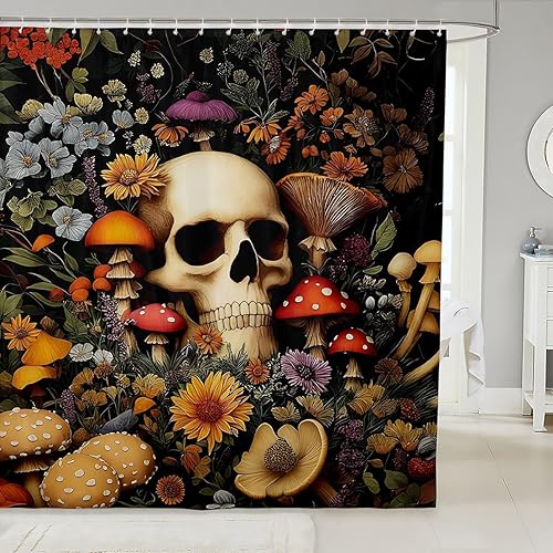 Miniatura 7 de Cortinas de ducha de hongos rojos, cortina de baño de caracol, planta mágica, tela botánica de selva, juego de decoración de baño con ganchos, 72