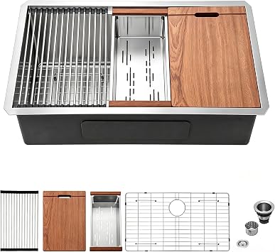 30 Inch Undermount Kitchen Sink - Mocoloo 30x19 Inch Stainless Steel Workstation Sink 16 Gauge Handmade Single Bowl 10" Deep Kitchen Sink