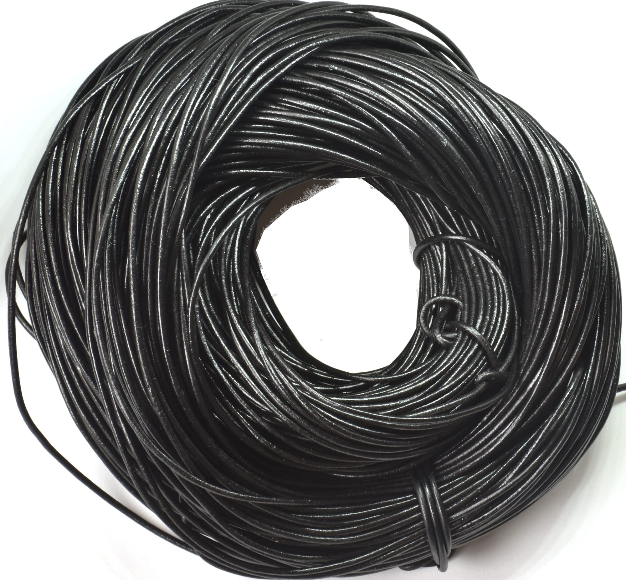 2 mm Black Round Leather Cord, 25 Meter Hank (28 Yards)