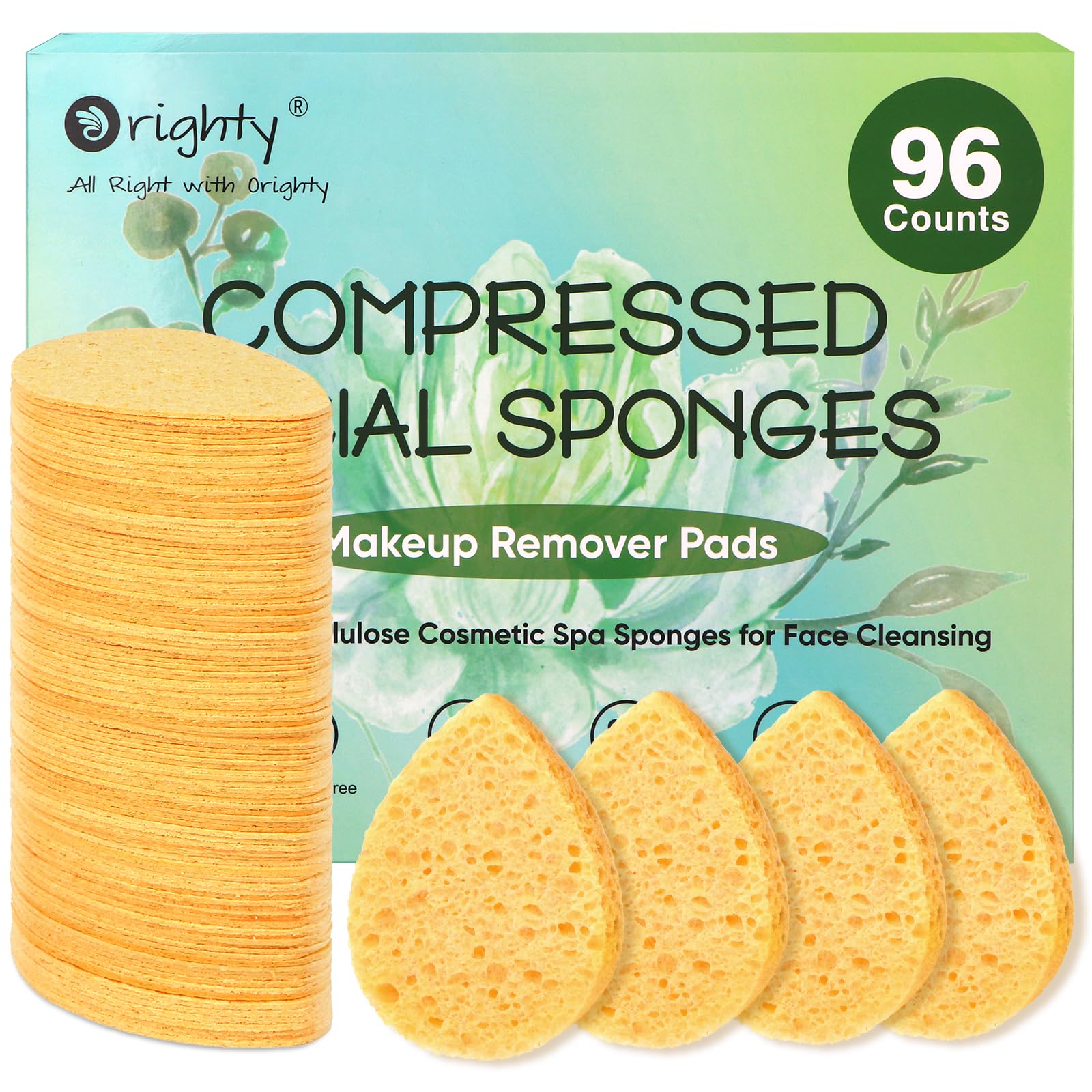 ORIGHTY 96 Count Facial Sponges for Cleansing, 100% Natural Cellulose Facial Sponges for Washing face, Compressed Cosmetic Spa Face Sponge for Exfoliating Mask, Makeup Removal