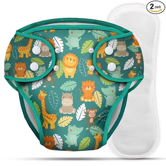 Paw Paw Reusable Baby Washable Cloth Diaper Nappies with Wet-Free Inserts for Babies/Infants/Toddlers (Medium (5-9 Kg), Cute Jungle Print)