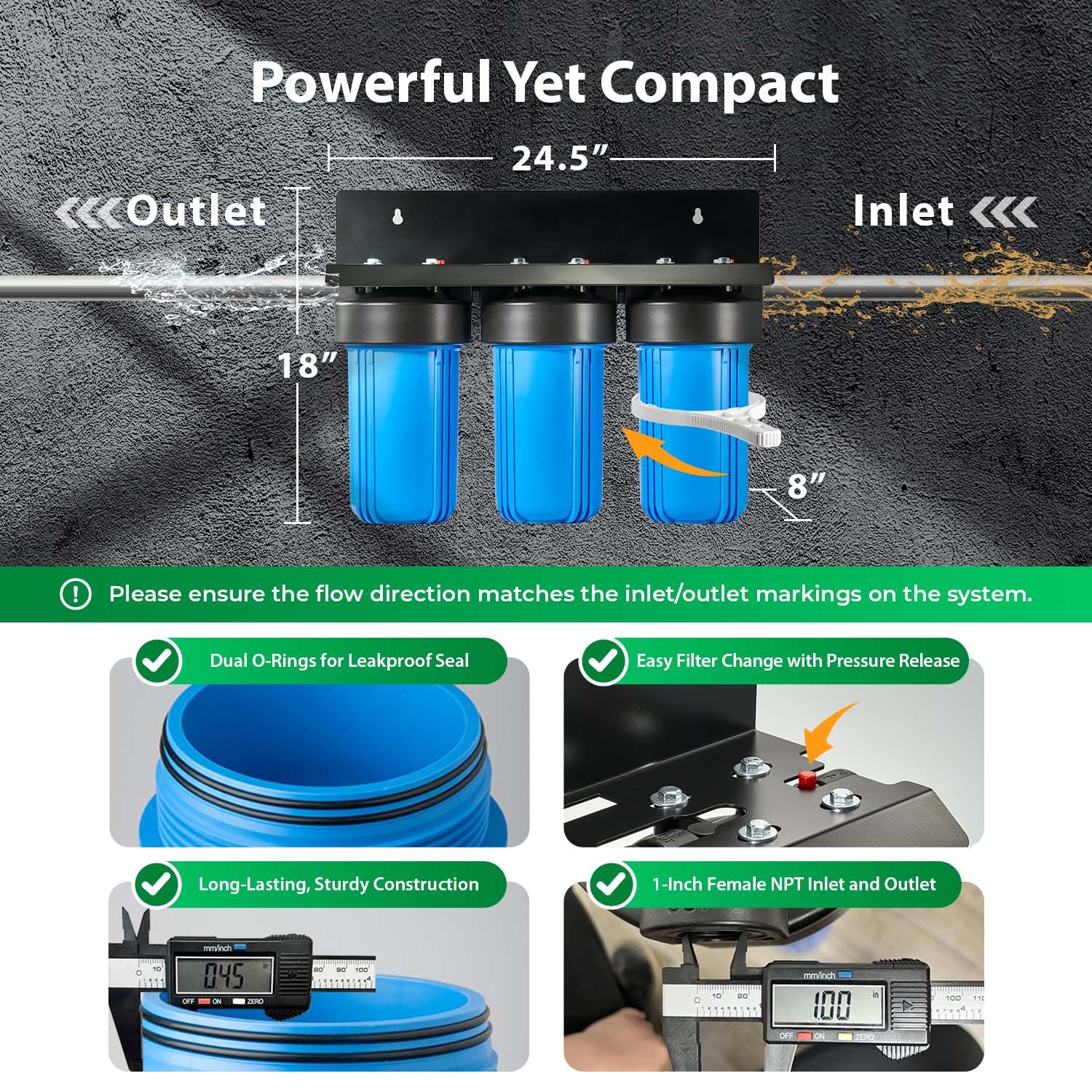 iSpring WGB31B Filtro Acqua per Tutta la Casa, Riduce fino al 99% di Cloro, Sedimenti, Gusto e Odore, 3 Stadi con Filtri a Sedimenti e Carbon Block da 10", Ingresso/Uscita da 1"