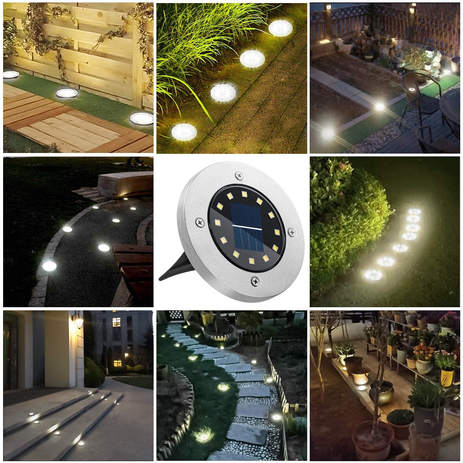 Juego de 12 lámparas solares para exteriores, 12 ledes, 800 mAh, panel solar con actualización de panel solar, lámpara de jardín, piscina, terrazas (blanco cálido)