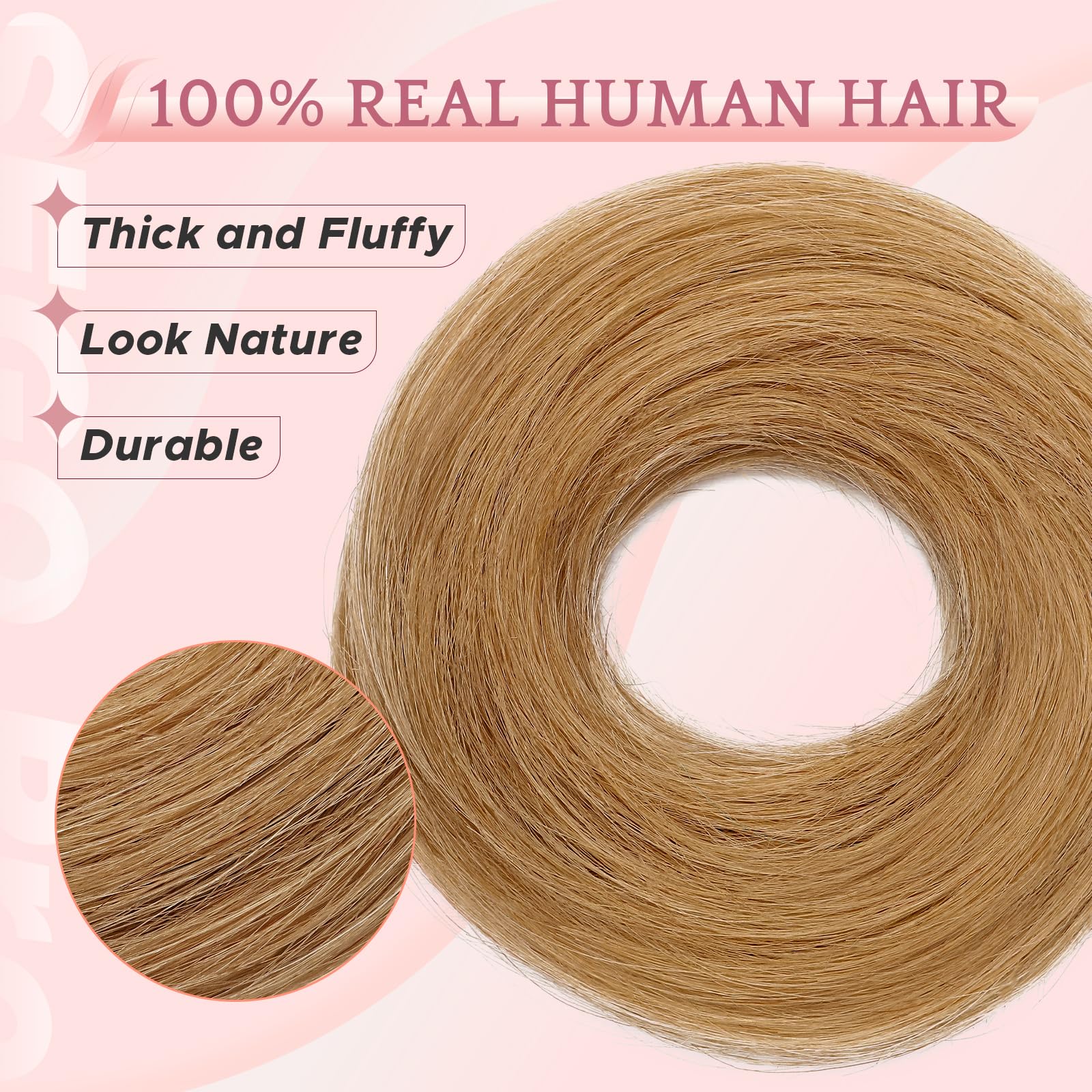 SEGO Pro Real Human Hair Messy Bun Scrunchie, Donut Bun Hair Piece for Women - Straight, 27# Dark Blonde, Pack of 1 - Image 2
