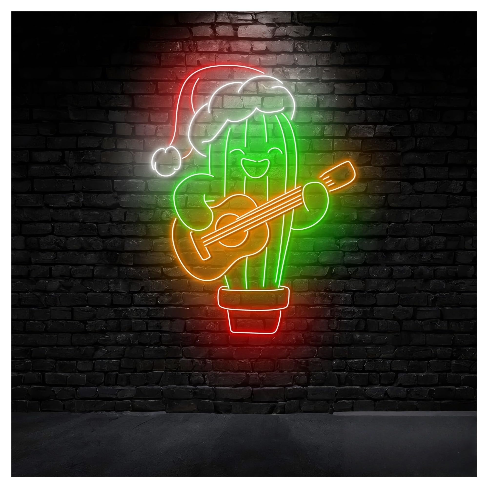 RONGCH Hanging Art Neon Signs Cactus Playing A Guitar Neon Sign, Suitable for Festival Party Home Decor with Dimmable 50cm