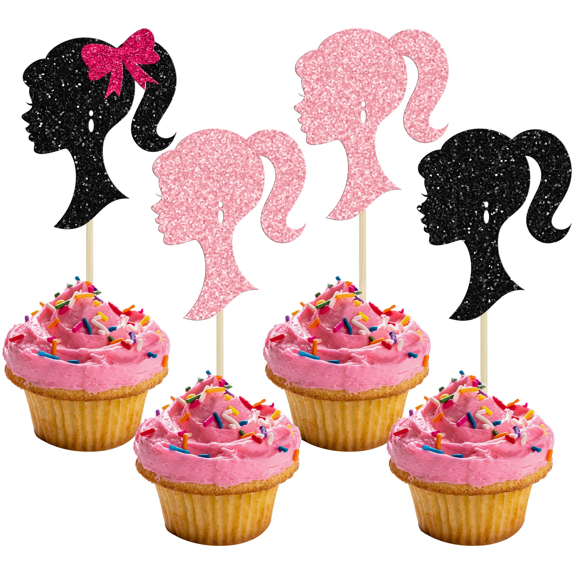 Amazon.com: Ephlyn 24Pcs Girl Birthday Cupcake Toppers Black Pink Glitter Princess  Doll Head Cupcake Picks Princess Girl Cake Decorations for Bridal Shower  Birthday Party Supplies : Toys & Games