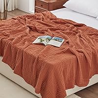 Lovescabin 6-Layer 100% Cotton Muslin King Blanket 108x90 Orange - Breathable Lightweight Gauze for Bed Couch Adults Babies
