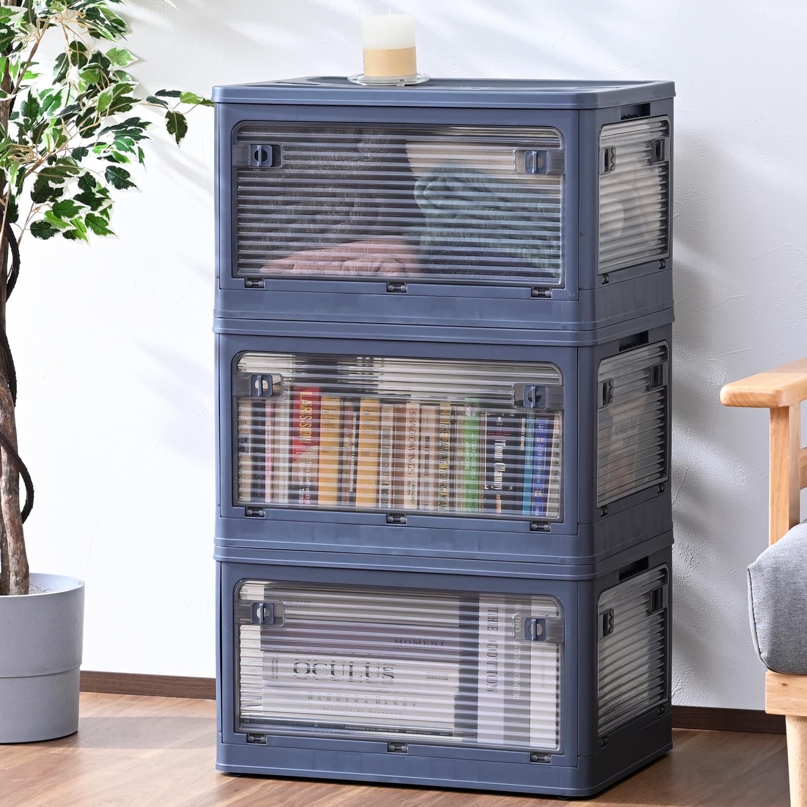 Amazon｜山善(YAMAZEN) 収納ボックス Lサイズ 【3個組】 積み重ね可