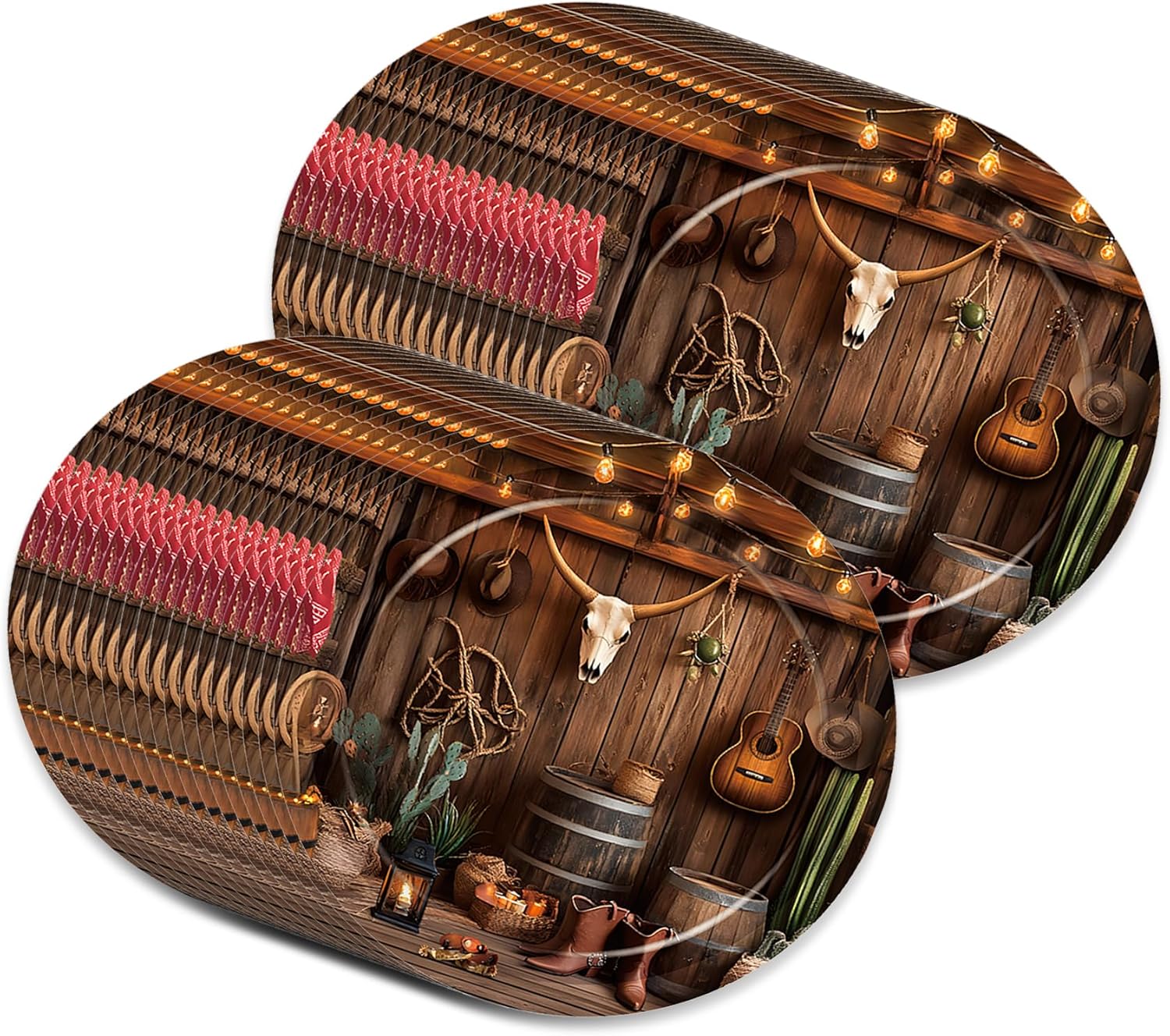 OXYLIPO 7″ Western Cowboy Paper Plates Celebrate Party Tableware Round Disposable Dinner Paper Plates Set Western Cowboy Theme Party Paper Plates Festival Party Supplies, Pack of 24