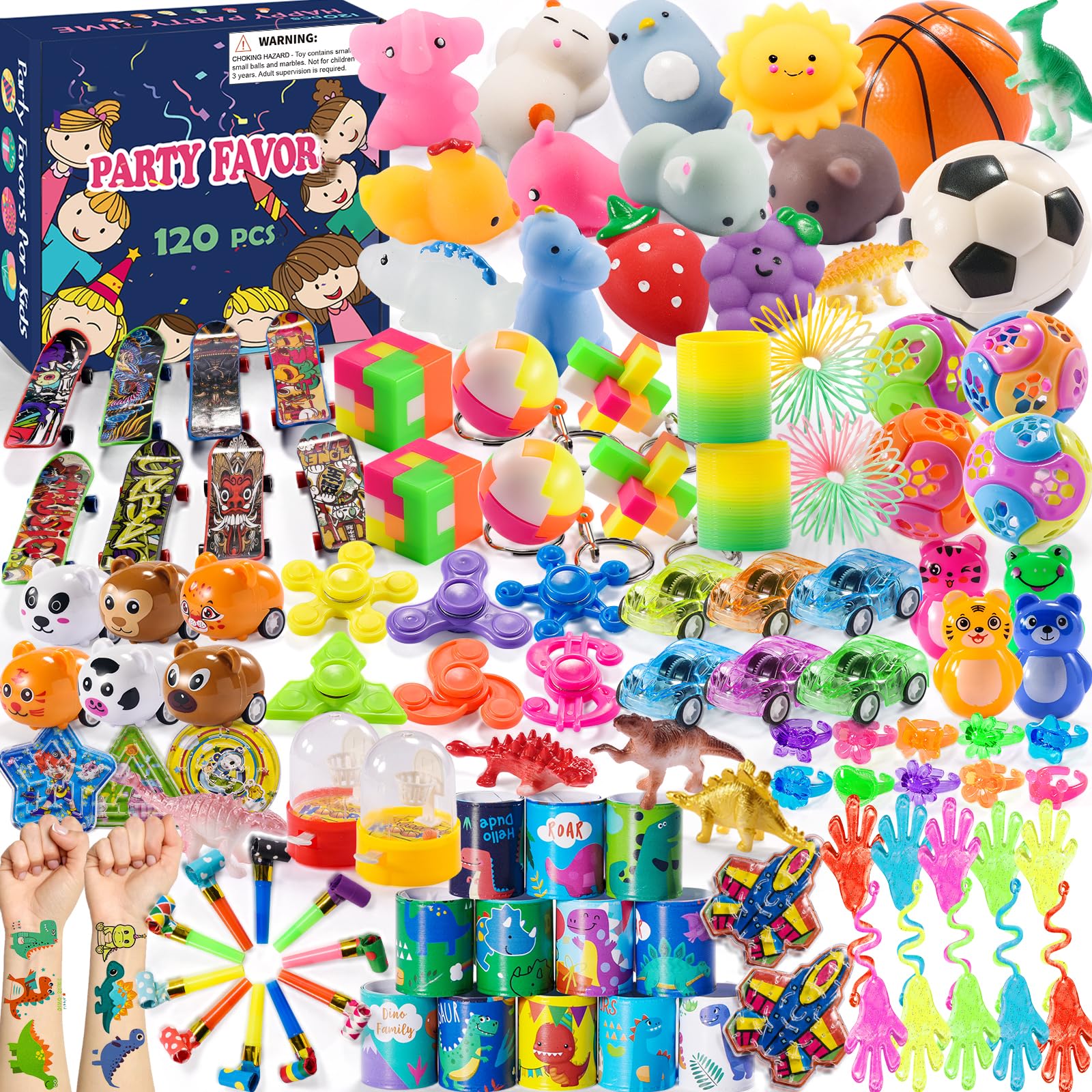 120 Pack Christmas Party Favors for Kids, Fidget Toys Bulk for Stocking Stuffers, Goodie Bags, Classroom Treasure Box Prizes, Holiday Birthday Gifts for Boys Girls Ages 4-8 8-12